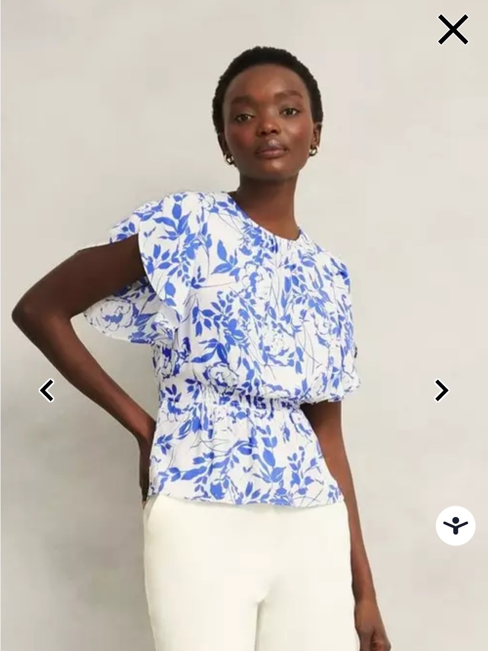 Hobbs White & Blue Floral Puff-Sleeve Blouse